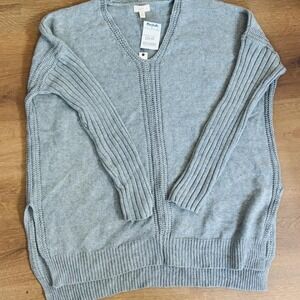 Cupio Blush Gray Ribbed Knit Cardigan Relaxed Fit V-Neck Sweater XL NEW